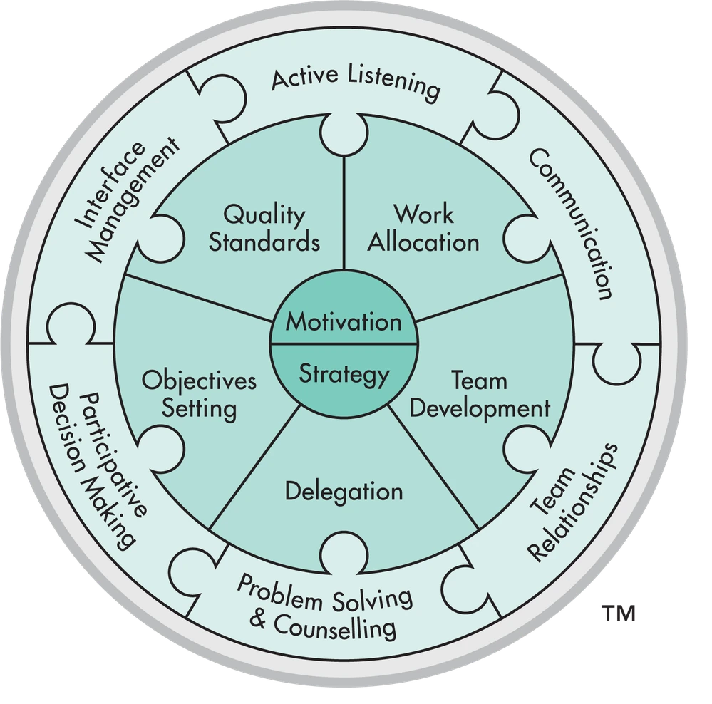 TMS Global Linking Skills Model showing the 13 linking skills across three levels (People, Task, Leadership)
